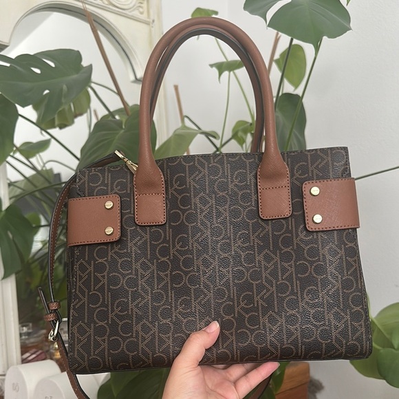 NWOT Calvin Klein Brown Satchel with Monogram Design - Picture 5 of 8